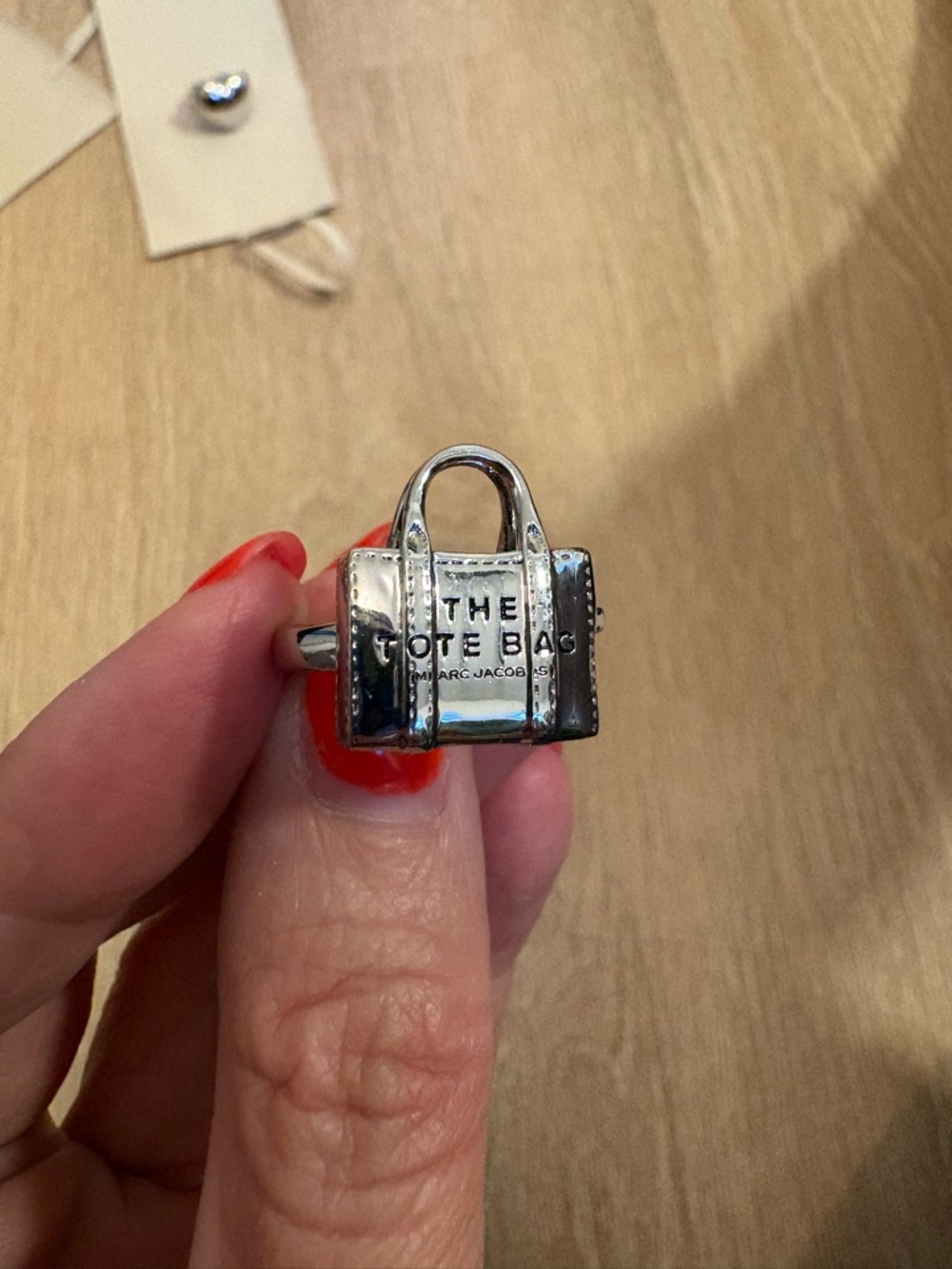 NWOT Marc Jacobs Silver Mini Tote Bag Charm Ring